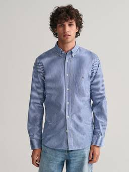 GANT - Men Blue Striped Regular Fit Classic Poplin Shirt
