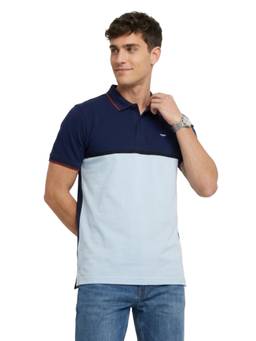 Park Avenue - Slim Fit Striped Medium Blue T-shirt