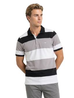 Park Avenue - Slim Fit Striped Dark Grey T-shirt