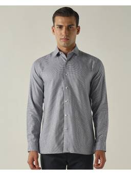 Reid & Taylor - Mens Pure Cotton Dobby Solid Slim Fit Full Sleeve Formal Shirt - Navy Blue