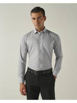 Reid & Taylor - Mens Pure Cotton Print Slim Fit Full Sleeve Formal Shirt - Blue