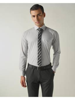 Reid & Taylor - Mens Pure Cotton Print Slim Fit Full Sleeve Formal Shirt - Grey