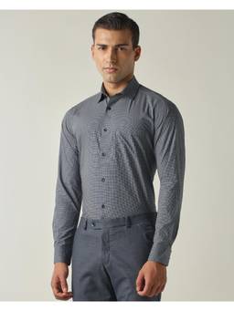 Reid & Taylor - Mens Pure Cotton Print Slim Fit Full Sleeve Formal Shirt - Navy Blue