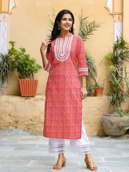 Gillori - Oorja Cotton Red Kurta Palazzo (Set of 2)