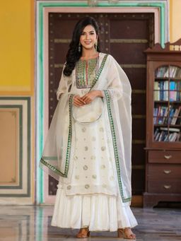 Gillori - Vaani Gota Patti White Sharara Suit (Set of 3)