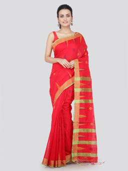 PinkLoom - Womens Cotton Silk Saree with Unstitched Blouse-Red
