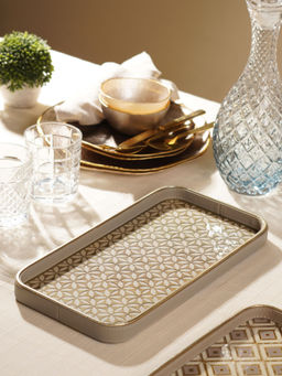 Pure Home + Living - Beige Printed Rectangle Faux Leather Tray