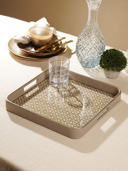 Pure Home + Living - Beige Lazer Cut Square Faux Leather Tray