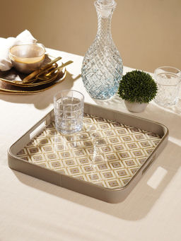Pure Home + Living - Beige Printed Square Faux Leather Tray