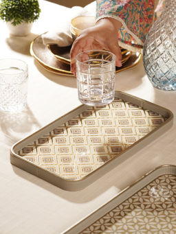 Pure Home + Living - Beige Printed Rectangle Faux Leather Tray