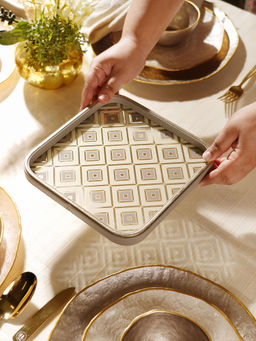 Pure Home + Living - Beige Printed Square Faux Leather Tray