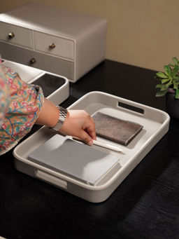 Pure Home + Living - Beige Faux Leather Rectangle Tray