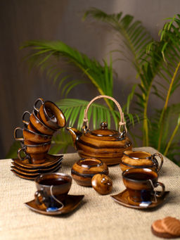 Unravel India - Brown Ceramic 9 Piece Tea Set