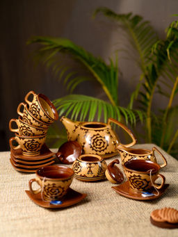 Unravel India - Brown Ceramic 9 Piece Tea Set