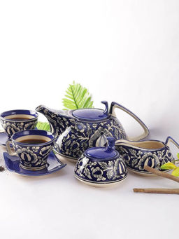 Unravel India - Blue Ceramic 9 Piece Tea Sets