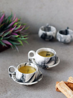 Unravel India - Multi-Color Ceramic Cups and Saucers (Set Of 6)