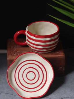 WEAVING HOMES - Red Lined Mug & Handmade Dessert Plate (Set Of 2)