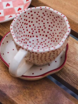 WEAVING HOMES - Red Polka Mug & Red Polka Handmade Dessert Plate (Set Of 2)