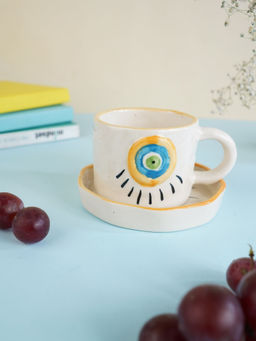WEAVING HOMES - Abstract Evil Eye Mug & Handmade Dessert Plate (Set Of 2)