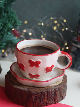 WEAVING HOMES - Bow Mug & Red Polka Handmade Dessert Plate (Set Of 2)