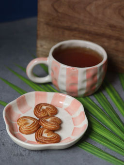 WEAVING HOMES - Striped Heart Mug & Handmade Dessert Plate (Set Of 2)