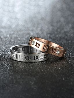 Yellow Chimes - Silver and Rose Gold Tone Roman Number Designed Ring