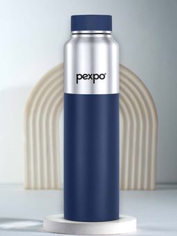 Pexpo - Crown Silver-Denim Blue Stainless Steel Fridge Bottle - 1000 Ml