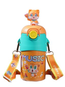Little Surprise Box - Orange 3D Foxy Toy Lid Kids Stainless Steel Water Bottle,500Ml