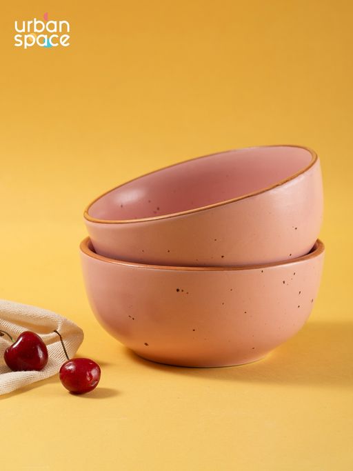 Urban Space Handcrafted Ceramic Bowls - 450 Ml, Warm Pink