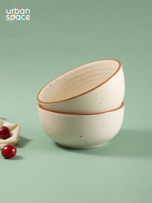 Urban Space Handcrafted Ceramic Bowls - 450 Ml, Natural Beige