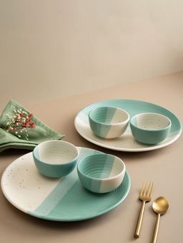 Urban Space - 6 Piece Ceramic Dinner Set, 2 Plates (10") & 4 Katori (200Ml) - Greenpearl