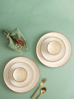 Urban Space - 6 Pcs, 2 Plates (10") 2 Katori (200 Ml) 2 Quarter Plates - Beige