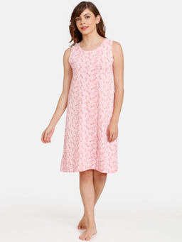 Zivame - Dream Land Knit Cotton Knee Length Nightdress - Candy Pink