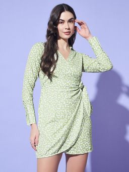 Trend Arrest - Green Printed Wrap Around Dress