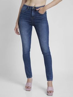 Spykar - Women Dark Blue Lycra Skinny Fit Regular Length Low Distressed Jeans -(adora)