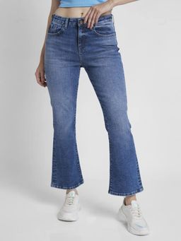 Spykar - Women Mid Blue Lycra Bootcut Fit Ankle Length Clean Look Jeans -(elissa)