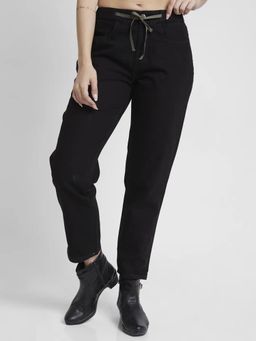 Spykar - Women Black Cotton Mom Fit Ankle Length Clean Look Jeans -(amora)