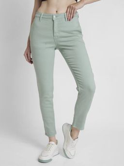 Spykar - Women Fern Green Cotton Mom Fit Ankle Length Clean Look Jeans -(amora)