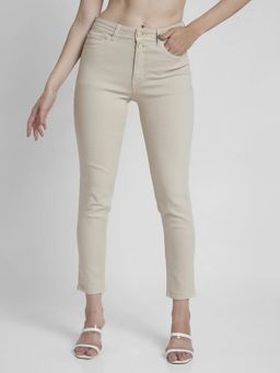 Spykar - Women Beige Cotton Mom Fit Ankle Length Clean Look Jeans -(amora)