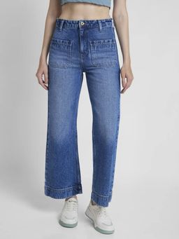 Spykar - Men Dark Blue Cotton Wide Leg Fit Jeans-bella-wide Leg