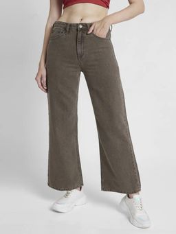 Spykar - Men Ash Brown Cotton Wide Leg Fit Jeans-bella-wide Leg