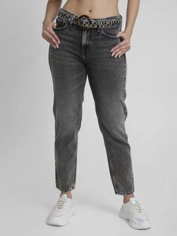 Spykar - Women Charcoal Grey Cotton Mom Fit Ankle Length Clean Look Jeans -(amora)