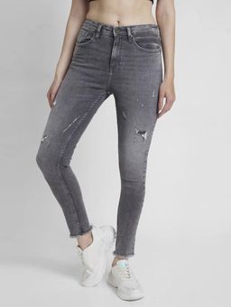 Spykar - Women Grey Lycra Super Skinny Fit Ankle Length Low Distressed Jeans -(alexa)