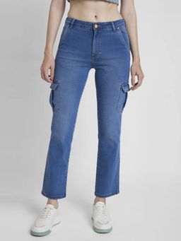 Spykar - Women Mid Blue Lycra Slim Straight Fit Ankle Length Clean Look Jeans -(emma)