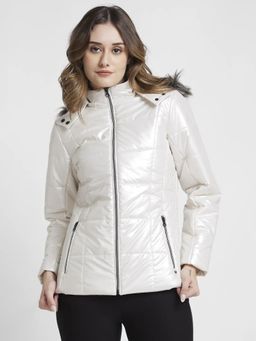 Spykar - Women White Regular Fit High Neck Plain Jacket