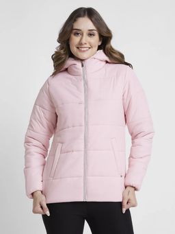 Spykar - Women Baby Pink Regular Fit Hooded Plain Jacket