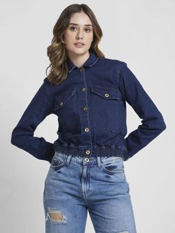 Spykar - Women Dark Blue Regular Fit Classic Collar Denim Jacket