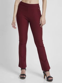 Spykar - Women Maroon Blended Bell Bottom Fit Ankle Length Trackpant