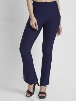 Spykar - Women Navy Blue Blended Bell Bottom Fit Ankle Length Trackpant