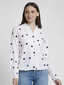 Spykar - Women White Cotton Regular Fit Full Sleeve Printed Shirt